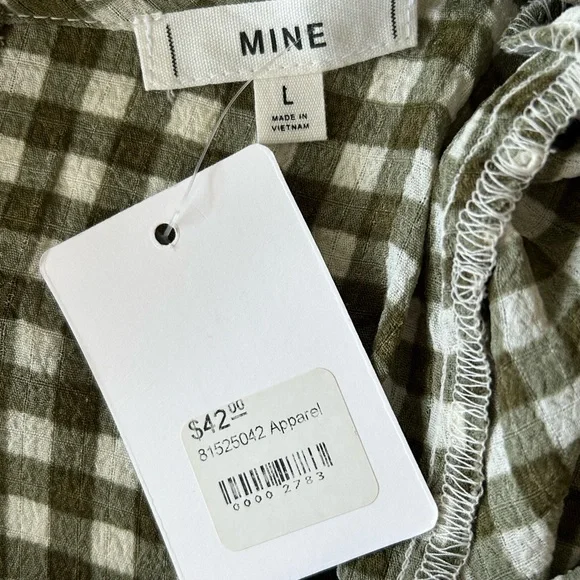 SALE NWT Olive Green Gingham Short Sleeve Top Preppy Cottagecore Fairycore Boho - Picture 5 of 6